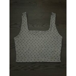 Lelis Collection White Ribbed Heart Print Square Neck Crop Tank Top Small
